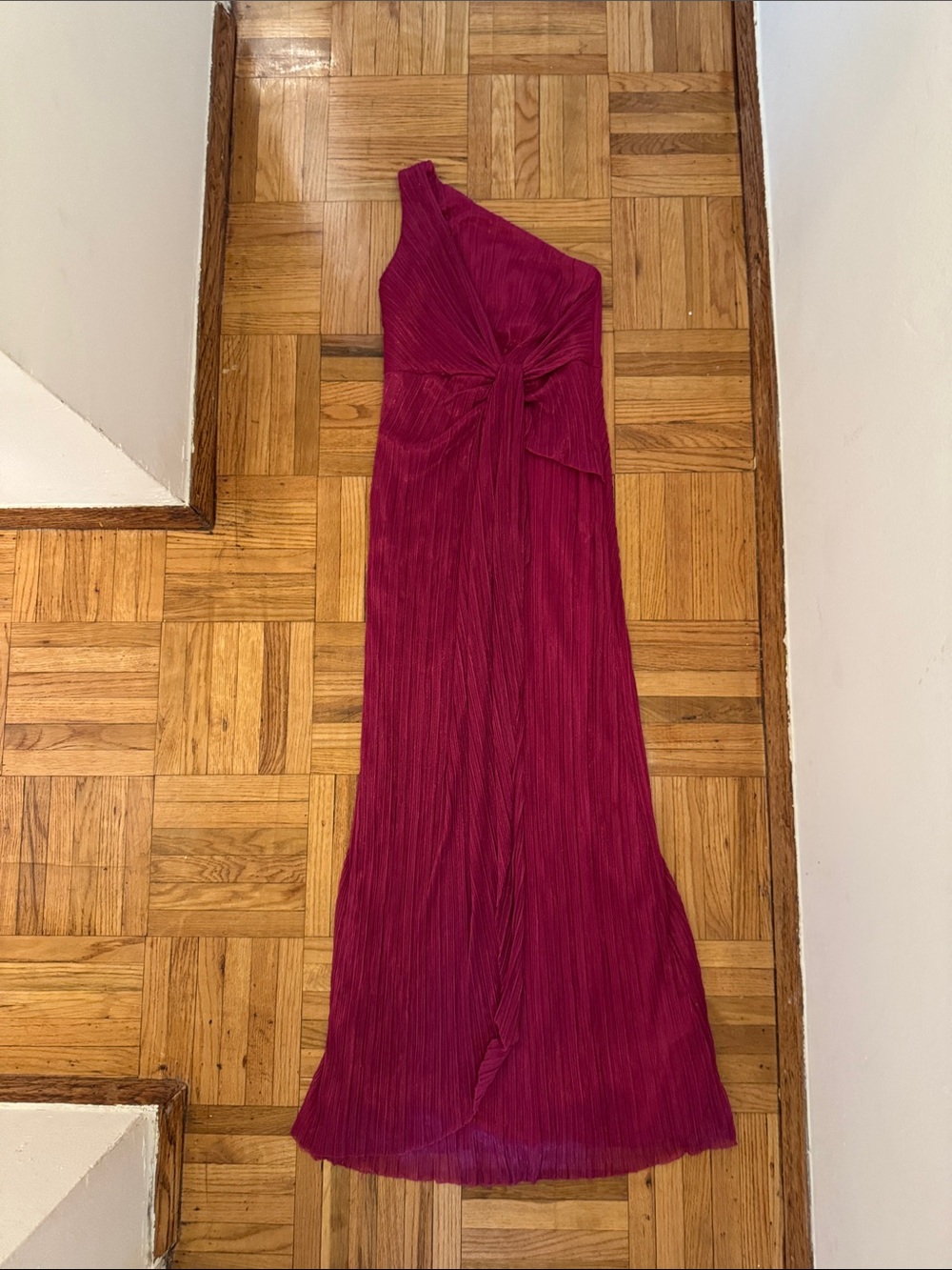 Adrianna Papell One-Shoulder Pleated Maxi Dress in Magenta